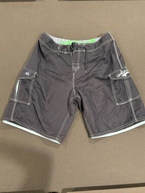 Quiksilver Men's Black Board Shorts with White Stitching